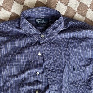 Polo by Ralph Lauren Men's Navy and White Micro-Plaid Button-Down Shirt